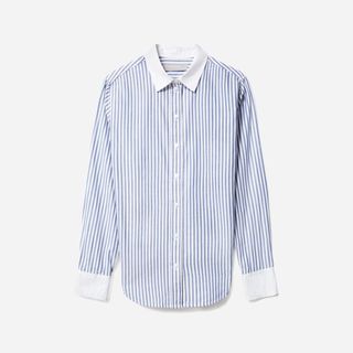 Everlane + The Silky Cotton Relaxed Shirt in Mariner Blue/White