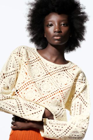 Zara + Crocheted Crop Sweater
