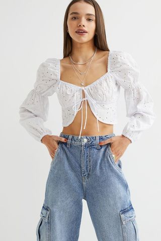 H&M + Tie-Front Long-Sleeved Blouse