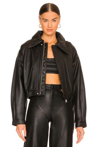 Camila Coelho + Raven Leather Jacket in Black