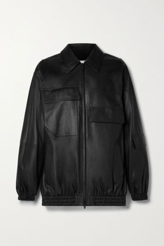Tibi + Oversized Leather Bomber Jacket