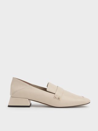 Charles & Keith + Cream Square Toe Step-Back Penny Loafers