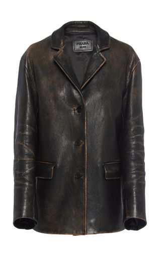 Prada + Single-Breasted Leather Jacket