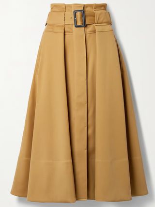 Proenza Schouler + Belted Pleated Wool-Twill Midi Skirt