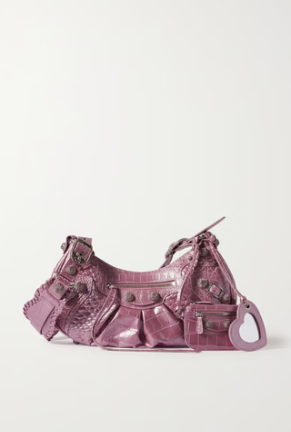Balenciaga + Le Cagole Small Embellished Metallic Croc-Effect Leather Shoulder Bag
