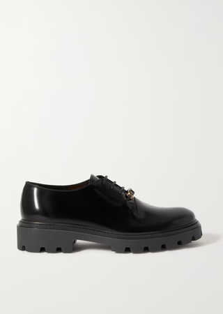 Tod's + Embellished Glossed-Leather Brogues