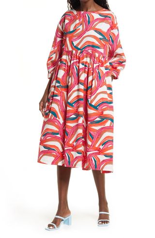 Nordstrom + Cristina Martinez Rainbow Print Long Sleeve Cotton Dress