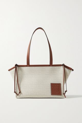 Loewe + Cushion Small Leather-Trimmed Canvas-Jacquard Tote