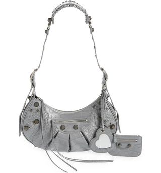Balenciaga + Le Cagole Small Metallic Croc Embossed Leather Shoulder Bag