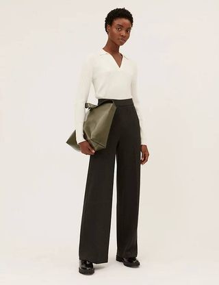 M&S Collection + Jersey Wide Leg Trousers With Stretch