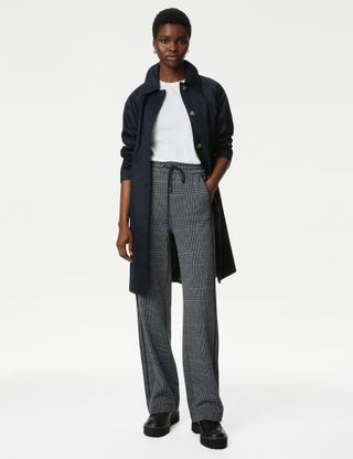 M&S Collection + Checked Straight Leg Trousers