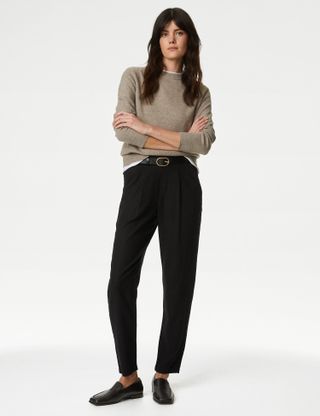 M&S Collection + Linen Rich Tapered Trousers