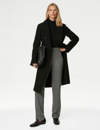 M&S Collection + Jersey Checked Straight Leg Trousers