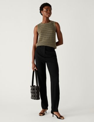 M&S Collection + Straight Leg Trousers with Stretch