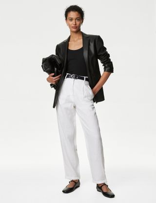 M&S Collection + Pure Linen Tapered Trousers