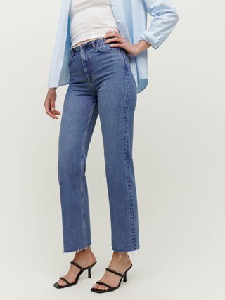 Reformation + Mariah Cut Off Waistband Straight Jeans