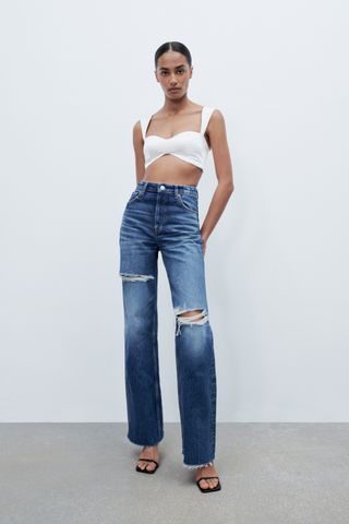 Zara + Ripped Wide Leg Jeans