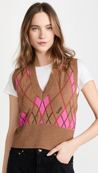 Ganni + Harlequin Knit Vest
