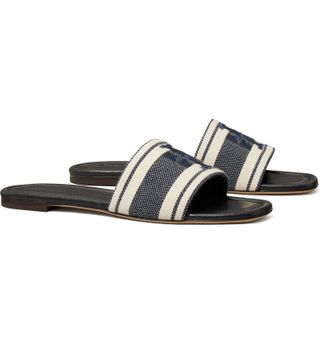 Tory Burch + Double T Jacquard Slide Sandals