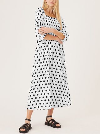 M&S Collection + Polka Dot Square Neck Shirred Midaxi Dress