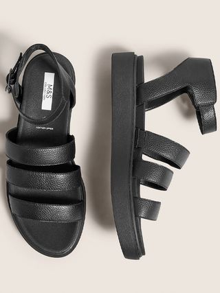M&S Collection + Leather Ankle Strap Flat Sandals