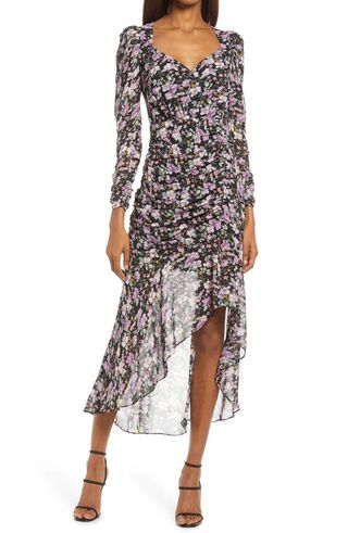 Floret Studios + Floral Print Ruched Long Sleeve Dress