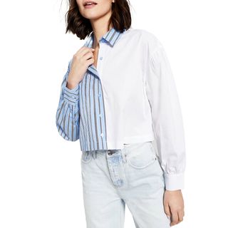 And Now This + Cotton Cropped Colorblocked Shirt