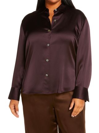 Vince + Relaxed Button-Up Silk Blouse