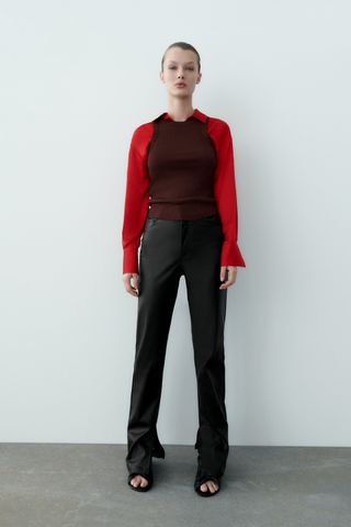 Zara + Faux Leather Flared Slim Pants