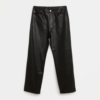 River Island + Black Faux Leather Straight Leg Trousers