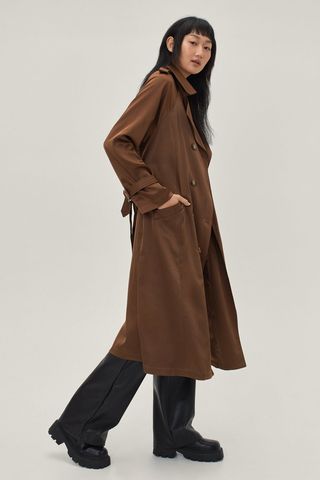 Nasty Gal + Satin Longline Double Breasted Belted Trench Coat