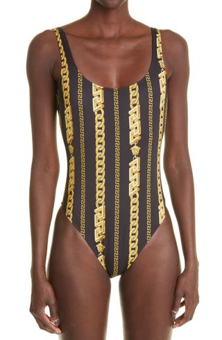 Versace + Chain Print One-Piece Swimsuit