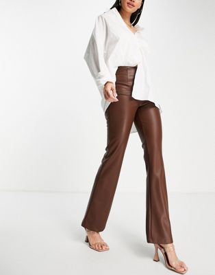 ASOS + Flare Trouser in Pu in Chocolate