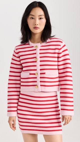 English Factory + Knit Striped Sweater Cardigan