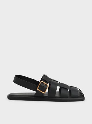 Charles & Keith + Black Metallic Buckle Caged Slingback Sandals