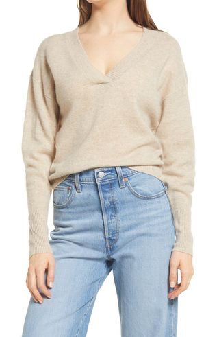 Open Edit + Women's V-Neck Wool & Cashmere Sweater