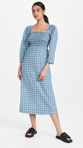 Ganni + Seersucker Check Dress