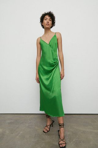 Warehouse + Satin Wrap Ruched Slip Midi Dress