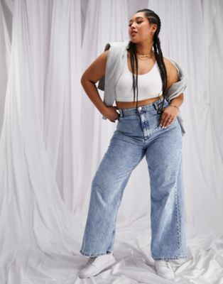 ASOS + Curve High Rise Relaxed Dad Jeans in Lightwash