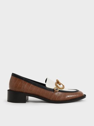 Charles & Keith + Multicoloured Croc-Effect Chain Link Loafers