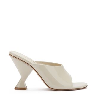 Larroude + Madonna Mule in Ivory Patent Leather