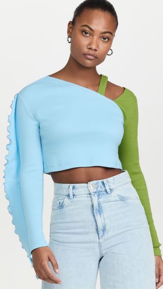 Abacaxi + Colorblock Ruffle Sleeve Shirt