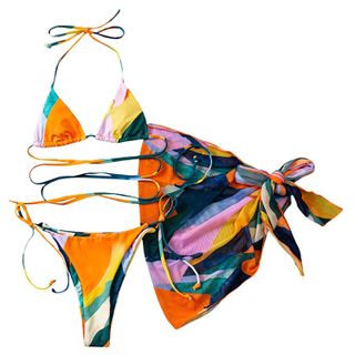 Soly Hux + Tie Dye Wrap Bikini Bathing Suits with Mesh Beach Skirt