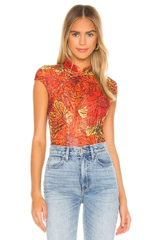 Kim Shui + Lace Bodysuit in Red Lace