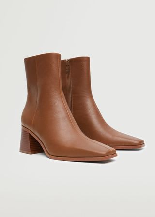 Mango + Heel Leather Ankle Boots