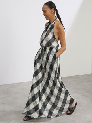 Raey + Halterneck Open-Weave Checked Cotton Dress