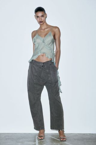 Zara + Ruffled Semi Sheer Top