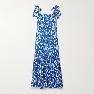 Tory Burch + Bow-Detailed Tiered Gathered Floral-Print Midi Dress