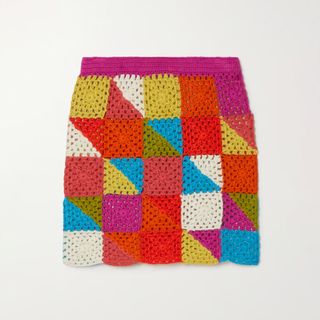 Batsheva + Vivien Patchwork Crochet-Knit Alpaca Mini Skirt