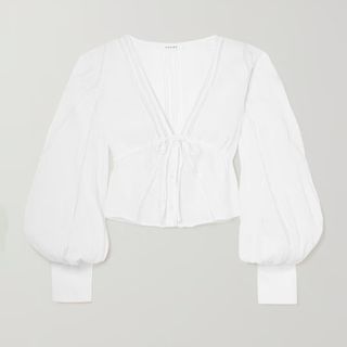 Frame + Lace-Trimmed Ramie Blouse